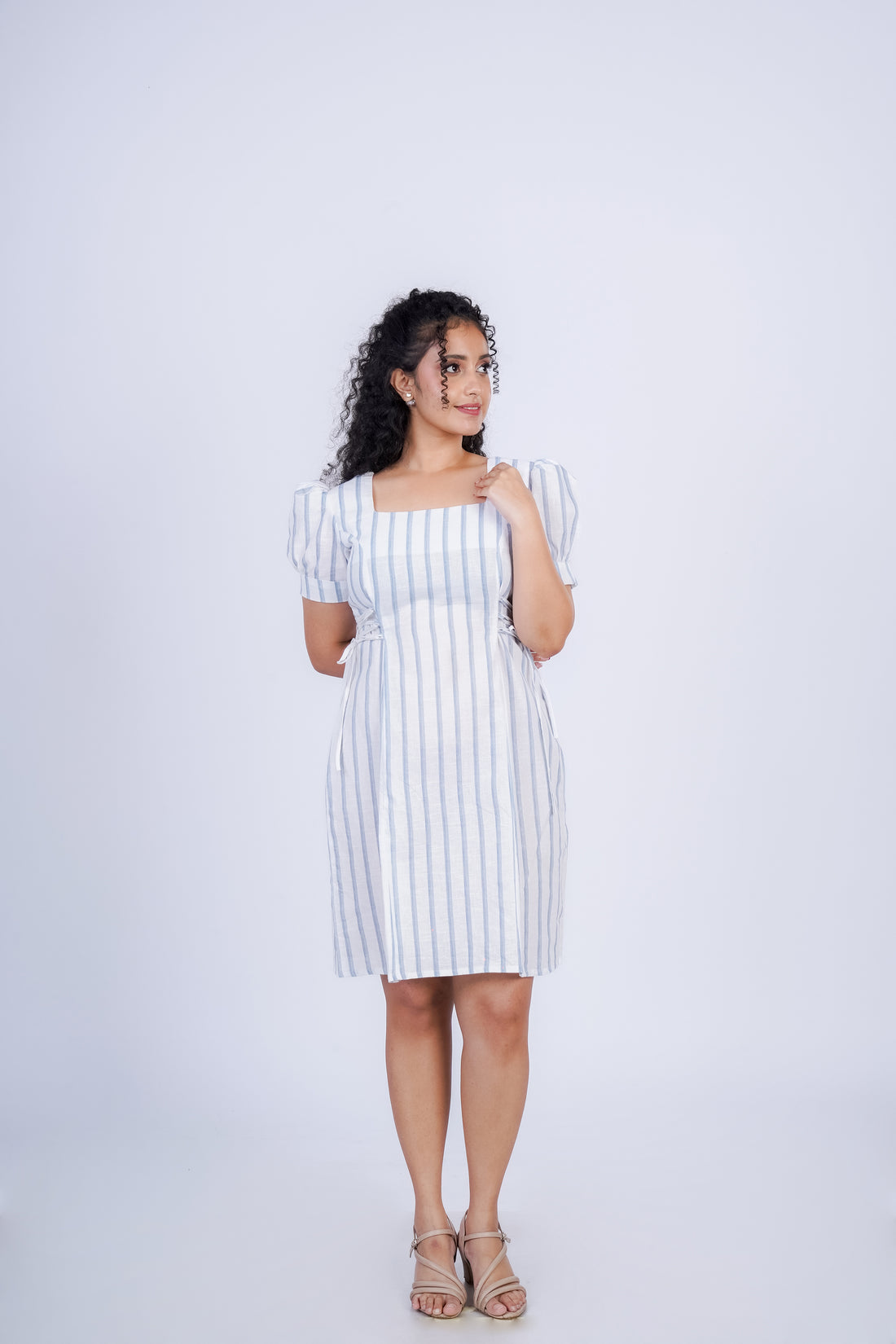 Square Neck Puff Sleeve Midi Dress