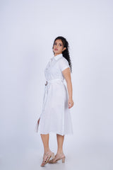 Belted Striped Midi Shirt Dress