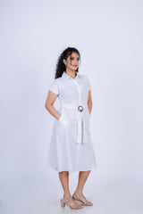 Belted Striped Midi Shirt Dress