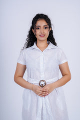 Belted Striped Midi Shirt Dress