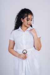 Belted Striped Midi Shirt Dress