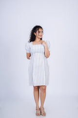 Square Neck Puff Sleeve Midi Dress