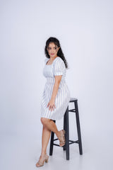 Square Neck Puff Sleeve Midi Dress
