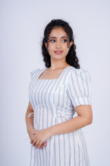 Square Neck Puff Sleeve Midi Dress