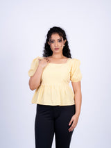 Sunshine Gingham Square-Neck Peplum Top