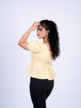 Sunshine Gingham Square-Neck Peplum Top