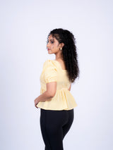 Sunshine Gingham Square-Neck Peplum Top