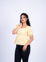 Sunshine Gingham Square-Neck Peplum Top
