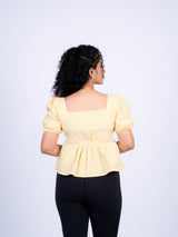 Sunshine Gingham Square-Neck Peplum Top