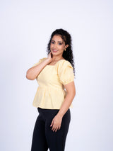 Sunshine Gingham Square-Neck Peplum Top