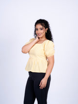 Sunshine Gingham Square-Neck Peplum Top