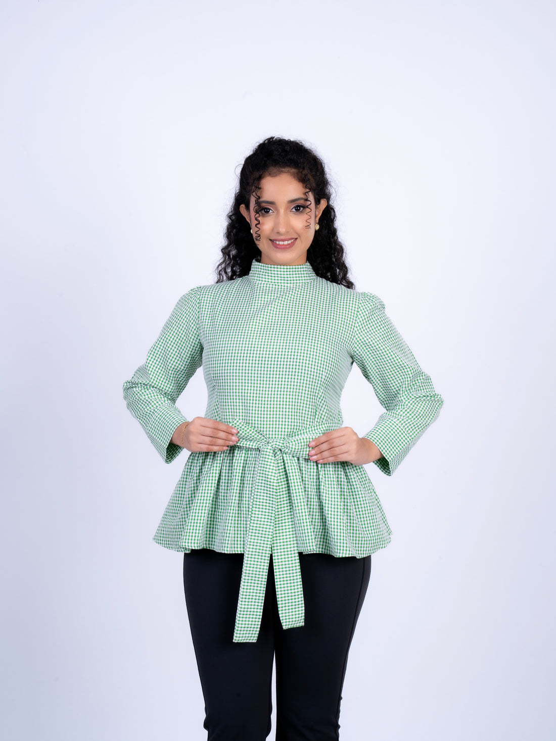 High-Neck Peplum Blouse