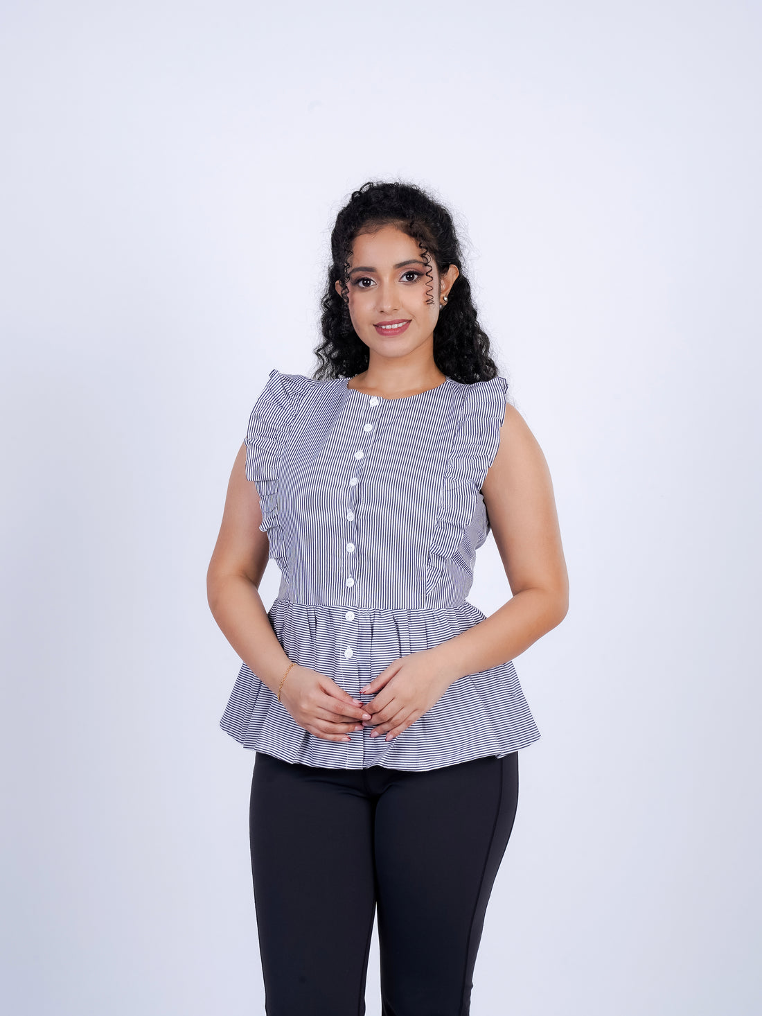 Sleeveless Ruffle-Trim Peplum Top