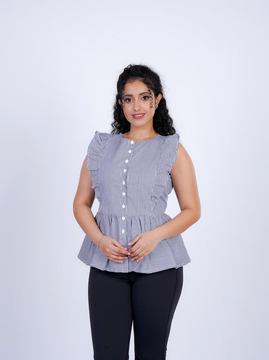 Sleeveless Ruffle-Trim Peplum Top
